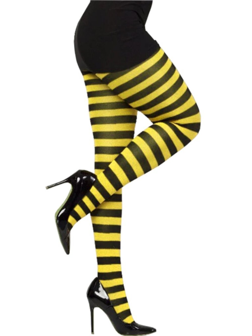 Yellow Striped Opaque Tights For Women